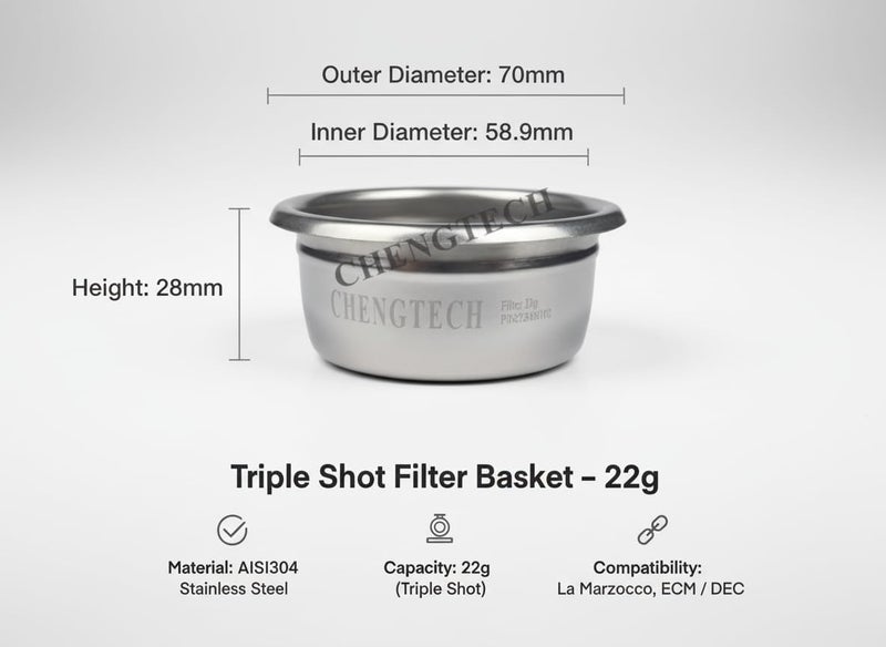 Chengtech Espresso Accessories, 22g Standard Espresso Basket – 58mm Flat Bottom Precision Filter, Balanced Flow Design for Large Dose Double Shots - Image 2